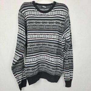 Carbon Men’s Sweater Large Black Gray Knit Pullover Crewneck Patterned Soft Acry